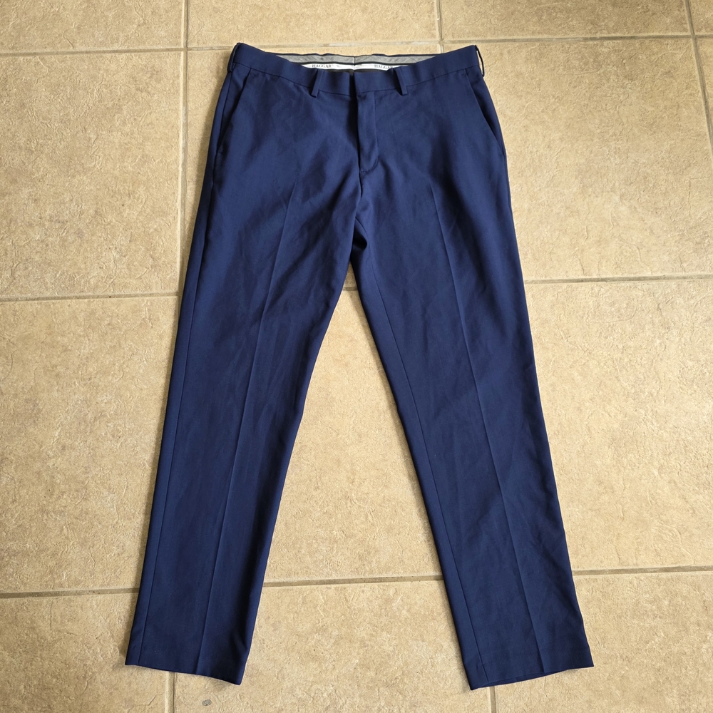 Men's Pants Navy blue Haggar slim fit premium stretch dress pant 34×30